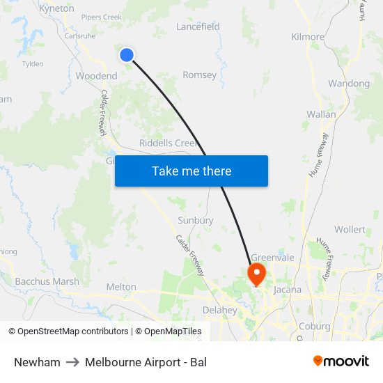 Newham to Melbourne Airport - Bal map