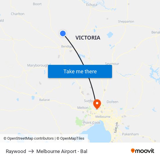 Raywood to Melbourne Airport - Bal map