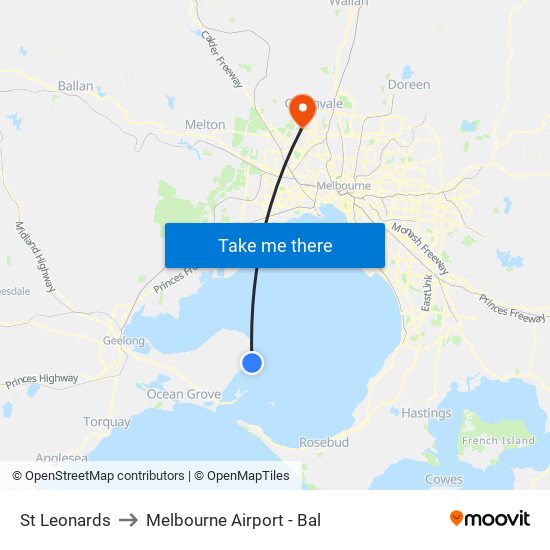 St Leonards to Melbourne Airport - Bal map