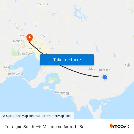 Traralgon South to Melbourne Airport - Bal map