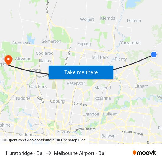 Hurstbridge - Bal to Melbourne Airport - Bal map