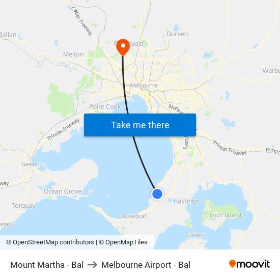 Mount Martha - Bal to Melbourne Airport - Bal map