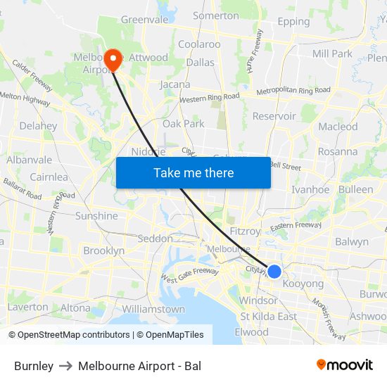 Burnley to Melbourne Airport - Bal map