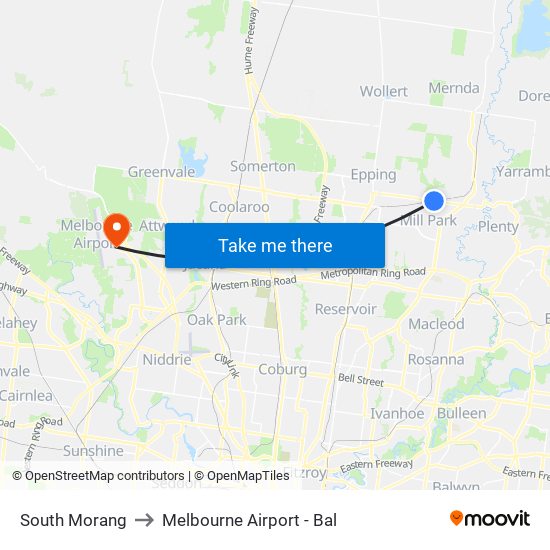 South Morang to Melbourne Airport - Bal map