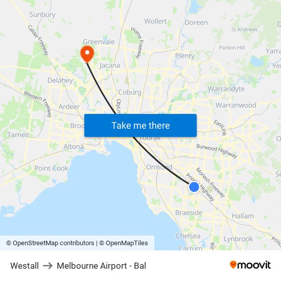 Westall to Melbourne Airport - Bal map