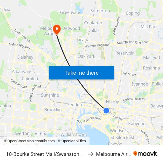 10-Bourke Street Mall/Swanston St (Melbourne City) to Melbourne Airport - Bal map