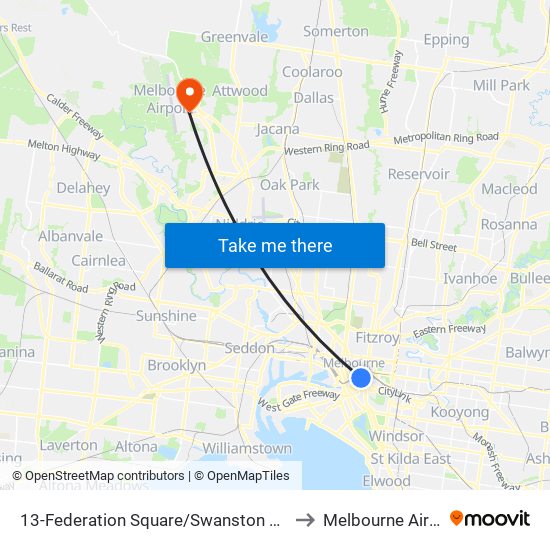 13-Federation Square/Swanston St (Melbourne City) to Melbourne Airport - Bal map