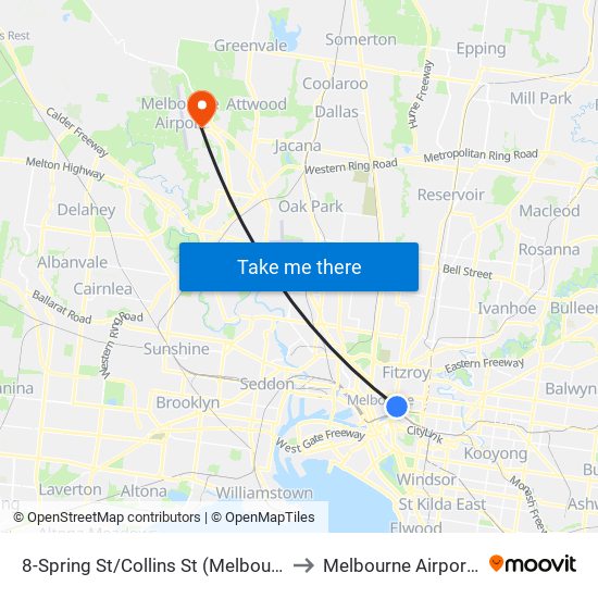 8-Spring St/Collins St (Melbourne City) to Melbourne Airport - Bal map