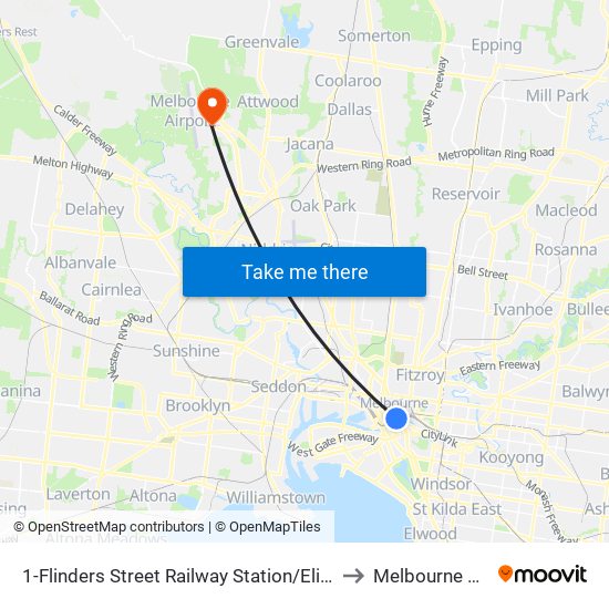 1-Flinders Street Railway Station/Elizabeth St (Melbourne City) to Melbourne Airport - Bal map