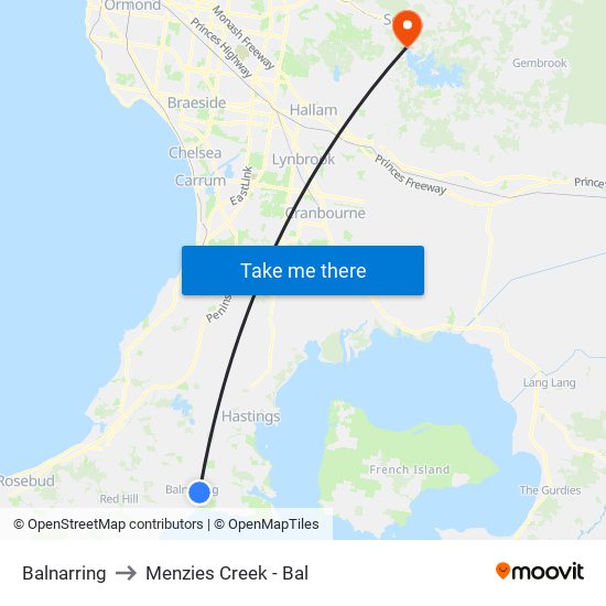 Balnarring to Menzies Creek - Bal map