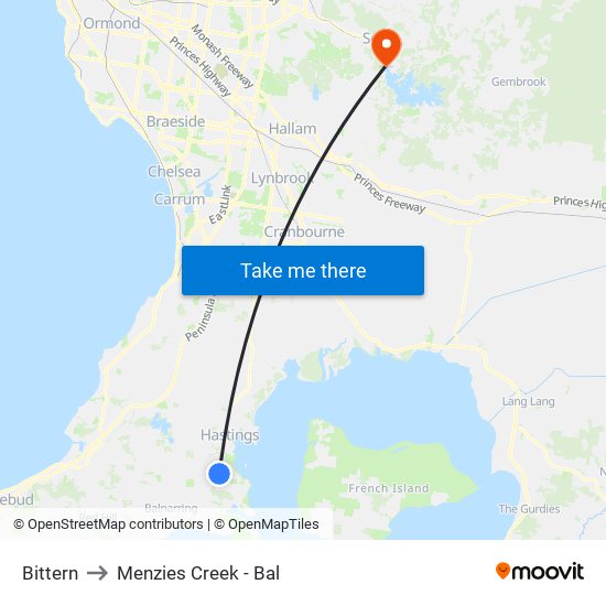 Bittern to Menzies Creek - Bal map