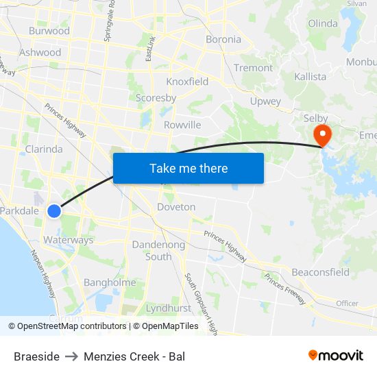 Braeside to Menzies Creek - Bal map