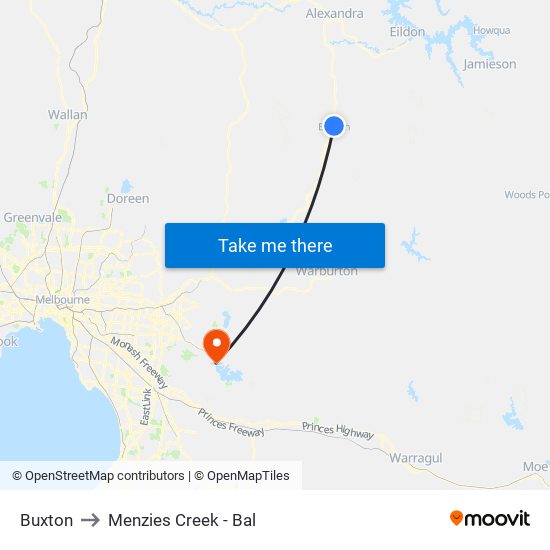 Buxton to Menzies Creek - Bal map