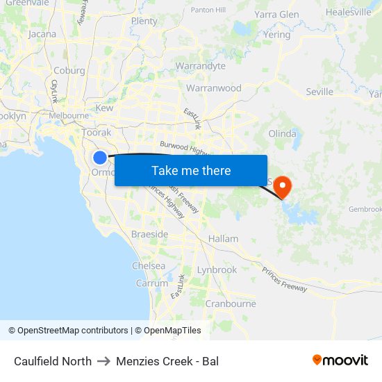 Caulfield North to Menzies Creek - Bal map