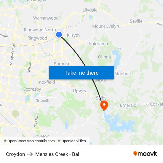 Croydon to Menzies Creek - Bal map