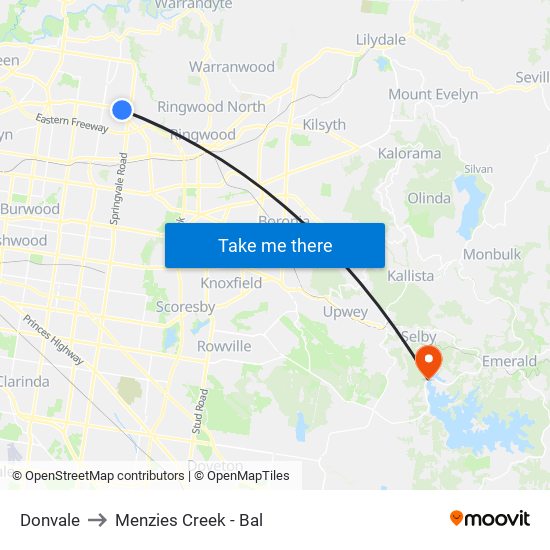 Donvale to Menzies Creek - Bal map