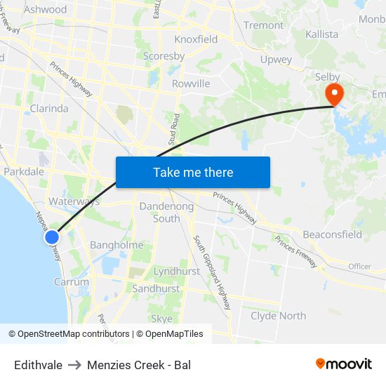 Edithvale to Menzies Creek - Bal map