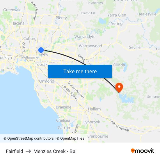 Fairfield to Menzies Creek - Bal map