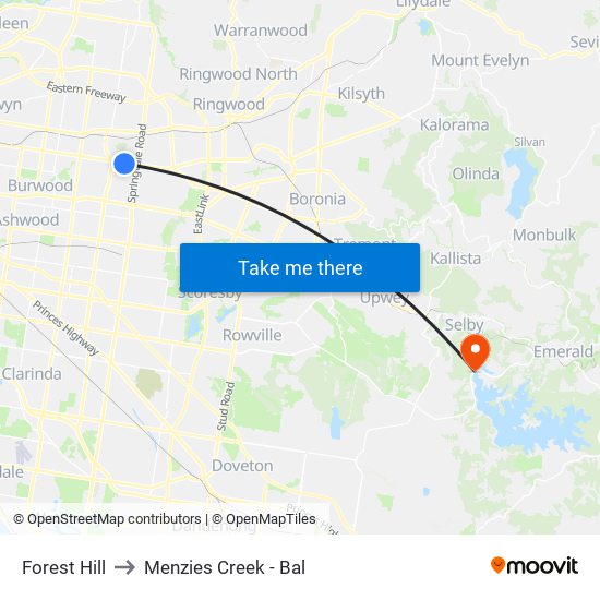 Forest Hill to Menzies Creek - Bal map