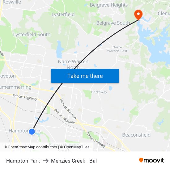 Hampton Park to Menzies Creek - Bal map