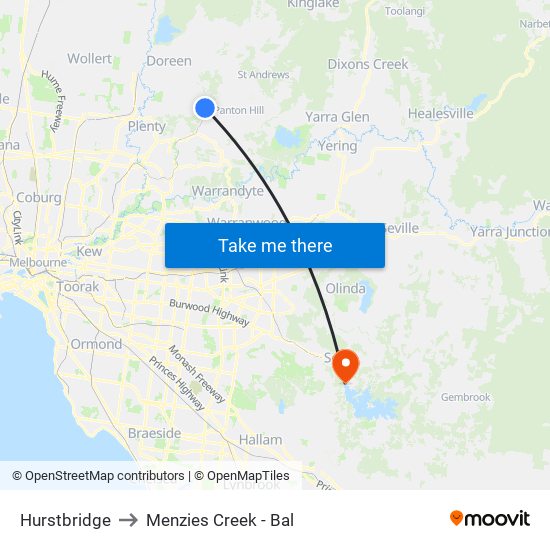 Hurstbridge to Menzies Creek - Bal map