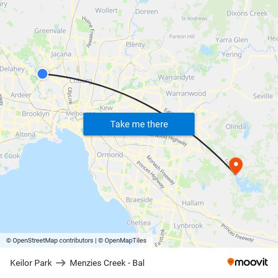 Keilor Park to Menzies Creek - Bal map