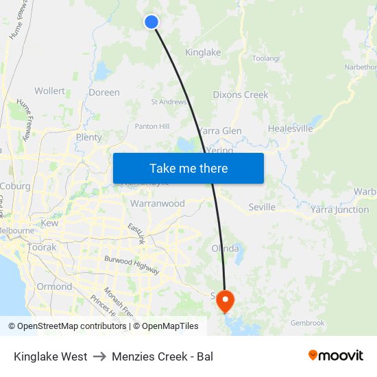 Kinglake West to Menzies Creek - Bal map