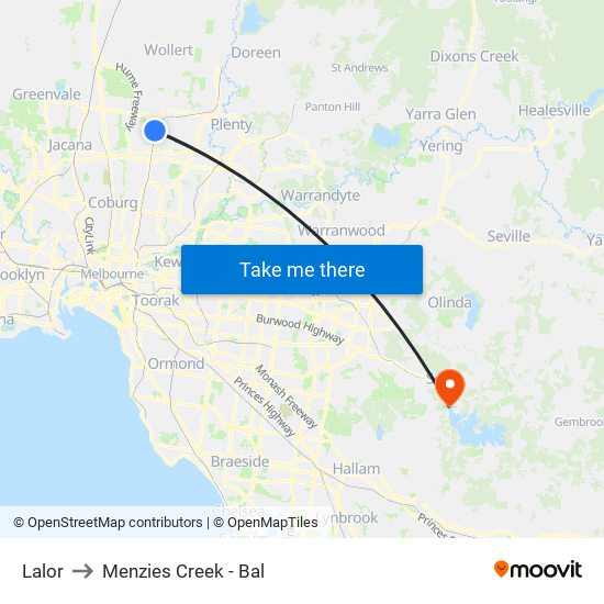 Lalor to Menzies Creek - Bal map
