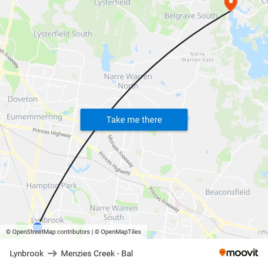 Lynbrook to Menzies Creek - Bal map