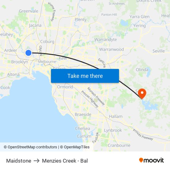 Maidstone to Menzies Creek - Bal map