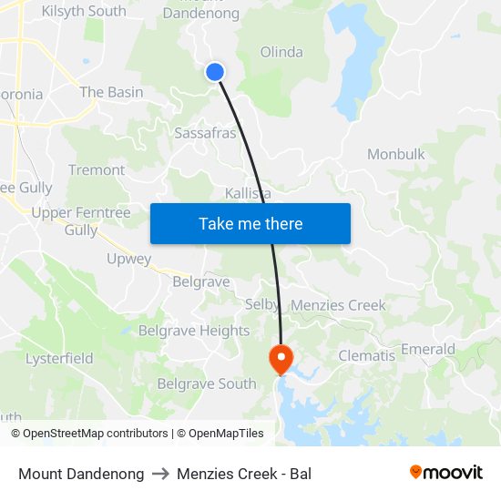 Mount Dandenong to Menzies Creek - Bal map