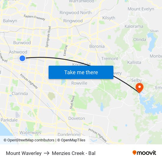 Mount Waverley to Menzies Creek - Bal map