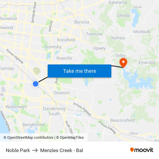 Noble Park to Menzies Creek - Bal map