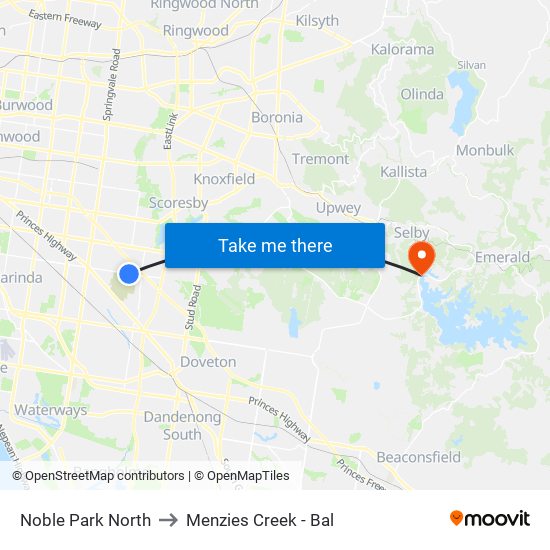 Noble Park North to Menzies Creek - Bal map