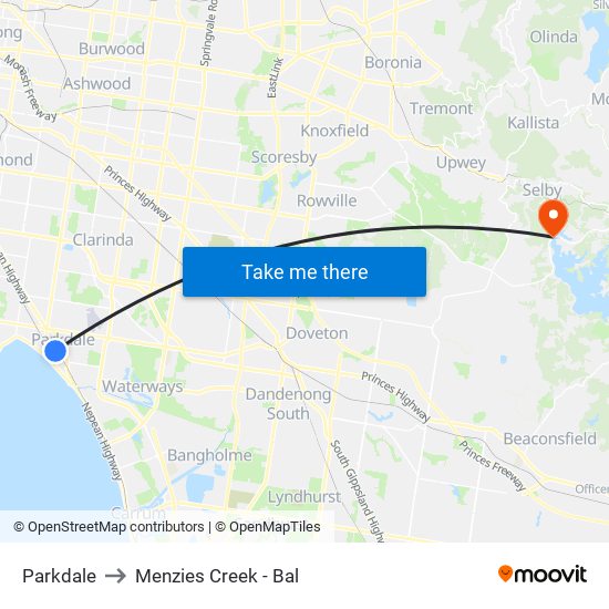 Parkdale to Menzies Creek - Bal map