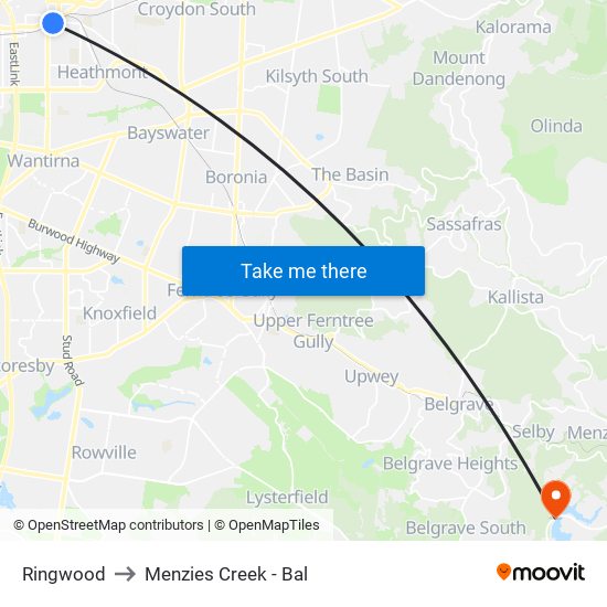Ringwood to Menzies Creek - Bal map