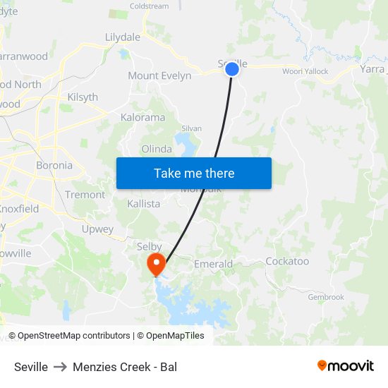 Seville to Menzies Creek - Bal map