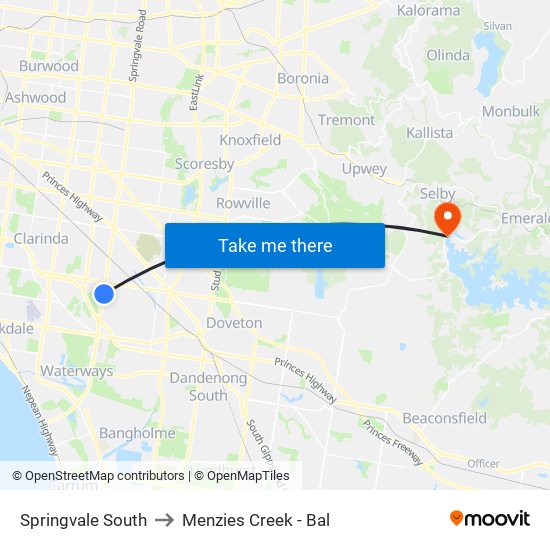 Springvale South to Menzies Creek - Bal map