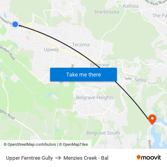 Upper Ferntree Gully to Menzies Creek - Bal map