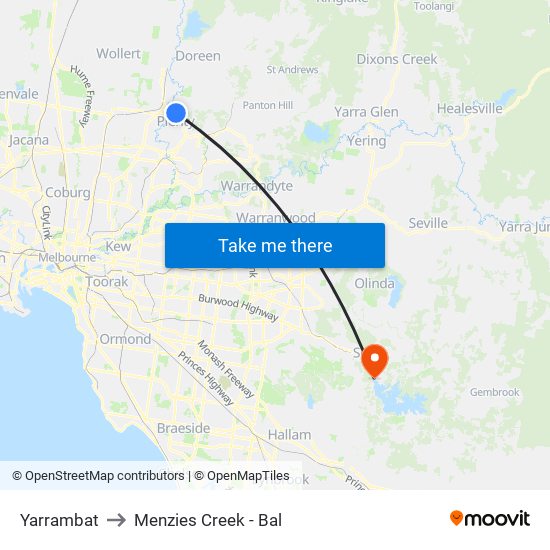 Yarrambat to Menzies Creek - Bal map