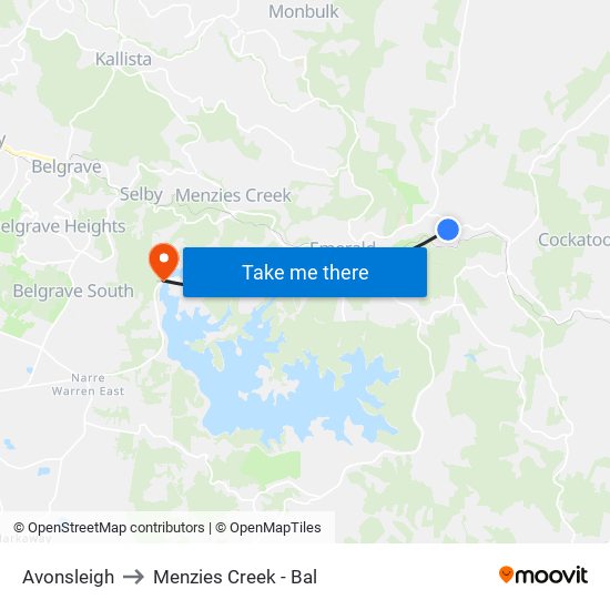 Avonsleigh to Menzies Creek - Bal map