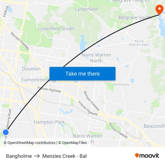 Bangholme to Menzies Creek - Bal map