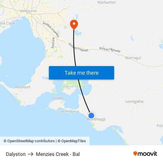 Dalyston to Menzies Creek - Bal map