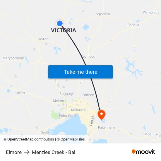 Elmore to Menzies Creek - Bal map