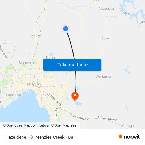 Hazeldene to Menzies Creek - Bal map