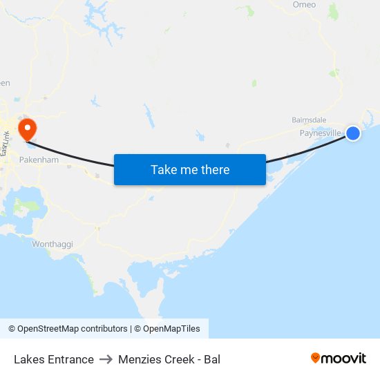 Lakes Entrance to Menzies Creek - Bal map