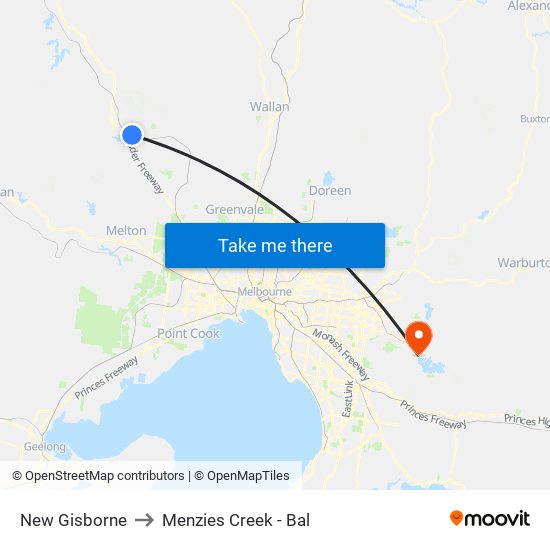 New Gisborne to Menzies Creek - Bal map