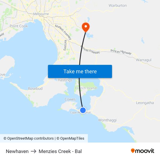 Newhaven to Menzies Creek - Bal map