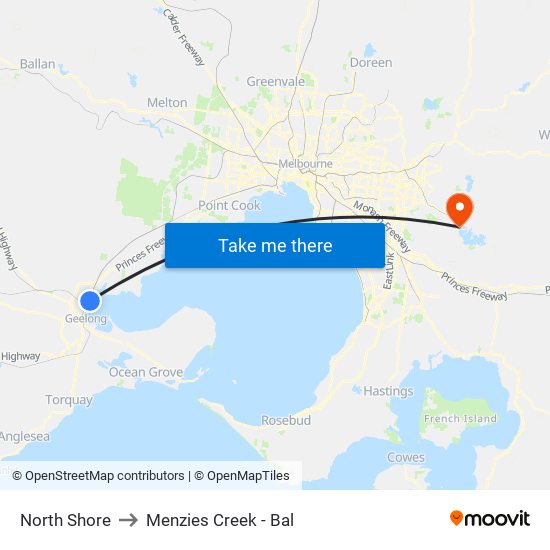 North Shore to Menzies Creek - Bal map