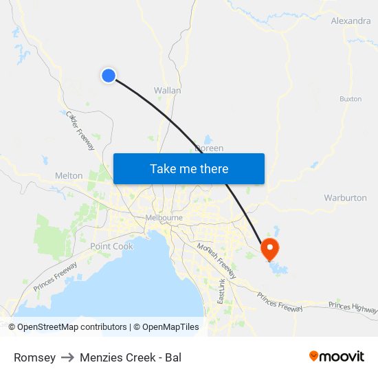 Romsey to Menzies Creek - Bal map